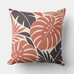 Cojín Decorativo Coral Plum Tropical Leaf Silhouette