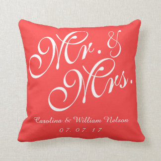 Cojín Decorativo Coral Red Mr. y la Sra. Boda Pillow