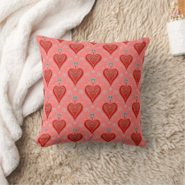 Cojín Decorativo Coral rojo vintage Navidad corazón ornaTira Pillow