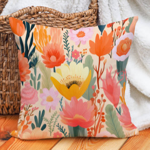 Cojín Decorativo Coral Rosa Amarillo Floral Crema 