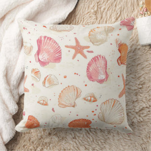 Cojín Decorativo Coral Rosa Terracota Marfil Conchas Vintage