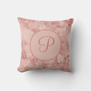 Cojín Decorativo Coral Rosa y Mármol Blanco con Monograma