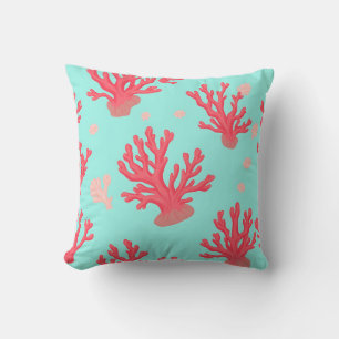 Cojín Decorativo Coral Teal Brillante Océano Simple Náutico Verano