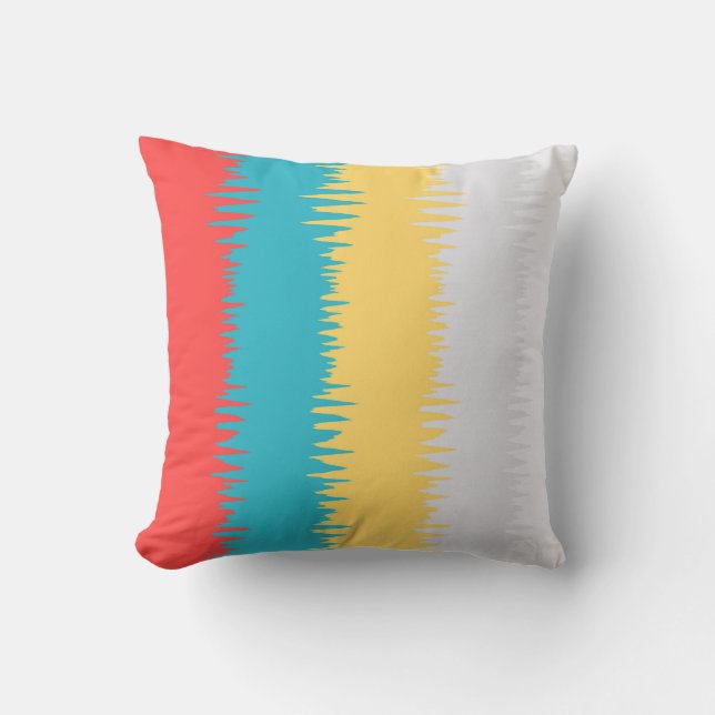 Cojín Decorativo Coral Turquesa Amarillo Rayas Blancas (Anverso)