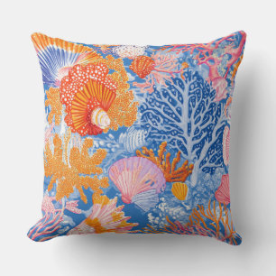 Cojín Decorativo Coral Turquesa Púrpura Océano Colorido de Conchas 
