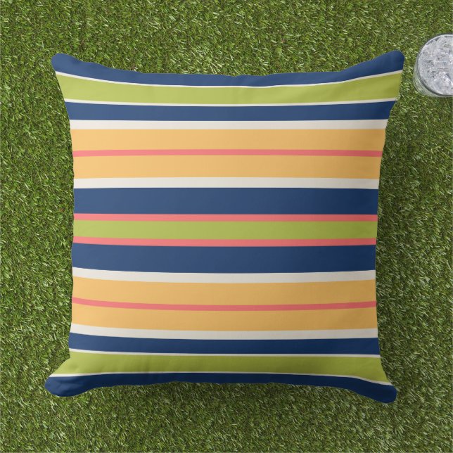 Cojín Decorativo Coral verde azul marino y franjas Naranjas | (Césped)
