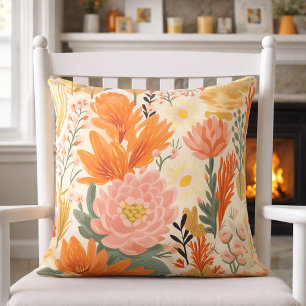 Cojín Decorativo Coral Verde Floral Naranja Amarillo 