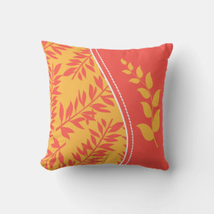 Cojín Decorativo Coral y amarillo dorado de dos lados con monograma