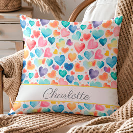 Cojín Decorativo Corazón acuarela Colorful Cute Love Nombre persona