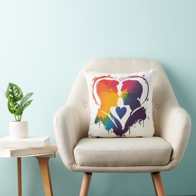 Cojín Decorativo Corazón arcoiris de pareja gay (Silla)