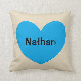 Cojín Decorativo Corazón azul personalizado del muchacho de recién