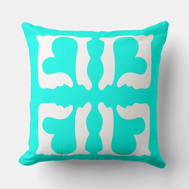 Cojín Decorativo Corazón azul turquesa y blanco atómico (Anverso)
