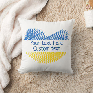 Cojín Decorativo Corazón azul y amarillo. Texto personalizado. ¡Per