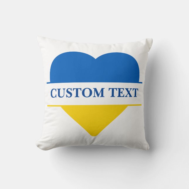 Cojín Decorativo Corazón azul y amarillo. Texto personalizado. ¡Per (Anverso)