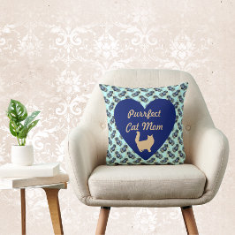 Cojín Decorativo Corazón azul y azul floral de gato perfecto