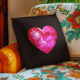 Cojín Decorativo Corazón Celestial Negro y Rosa Caliente