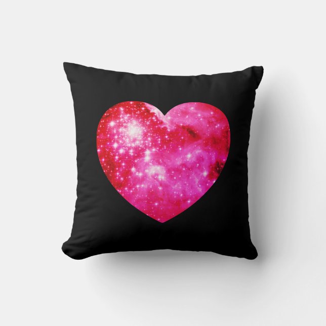 Cojín Decorativo Corazón Celestial Negro y Rosa Caliente (Anverso)