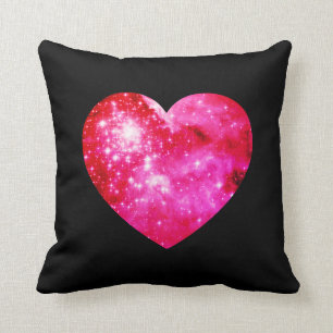 Cojín Decorativo Corazón Celestial Negro y Rosa Caliente