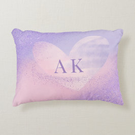 Cojín Decorativo Corazón con gradiente de púrpura y rosa con monogr
