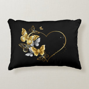 Cojín Decorativo Corazón con mariposas doradas