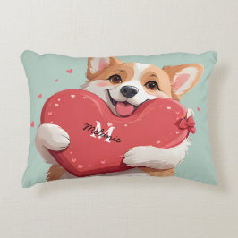 Cojín Decorativo Corazón Corgi Perro Pun Corazón Monograma Nombre V