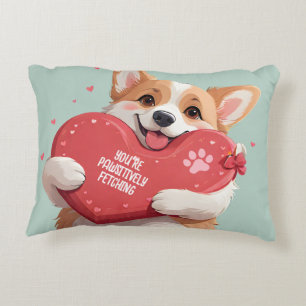 Cojín Decorativo Corazón Corgi Perro Pun Corazón Monograma Nombre V