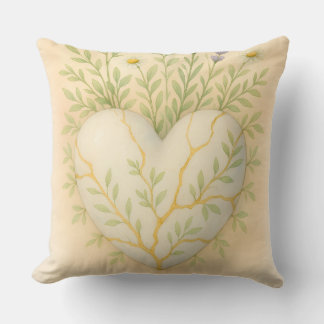 Cojín Decorativo Corazón de Acuarela de Flor Silvestre Kintsugi