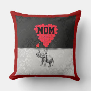 Cojín Decorativo Corazón de amor rojo y madres elefantes