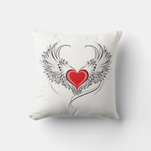 Cojín Decorativo Corazón de Ángel Rojo con alas