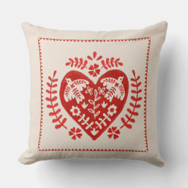 Cojín Decorativo Corazón de Arte Popular Rojo y Blanco