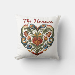 Cojín Decorativo Corazón de arte popular rosante noruego personaliz