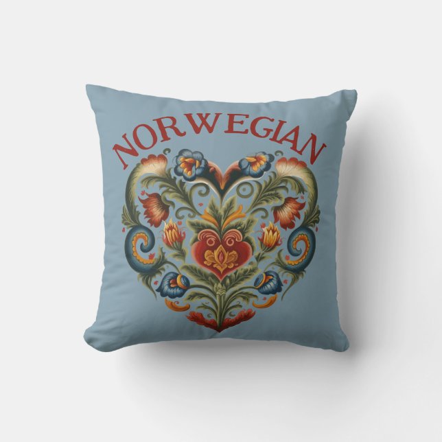 Cojín Decorativo Corazón de Arte Popular Rosemaling noruego (Anverso)