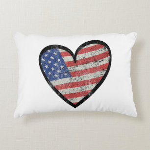 Cojín Decorativo Corazón de bandera americana rojo blanco azul lind