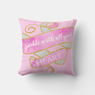 Cojín Decorativo Corazón de brillo dorado rosa sonrosado femenino b