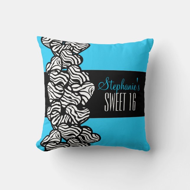 Cojín Decorativo Corazón de cebra azul dulce 16 cumpleaños Pillow (Anverso)