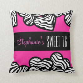 Cojín Decorativo Corazón de cebra rosa dulce 16 cumpleaños Pillow