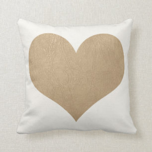 Cojín Decorativo corazón de cuero blanco y falso dorado