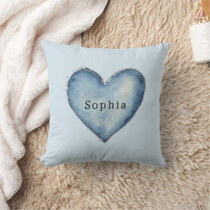 Cojín Decorativo Corazón de Denim Blanco Azul