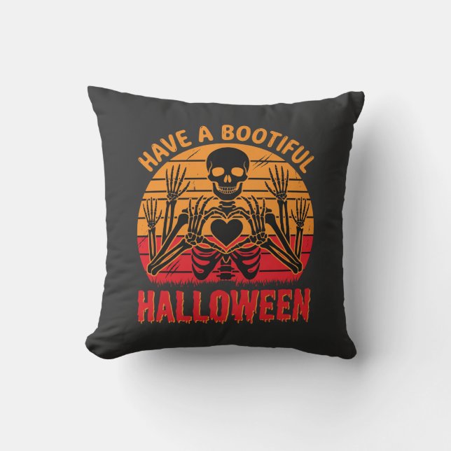 Cojín Decorativo Corazón de esqueleto de Halloween Bootiful puesta  (Anverso)