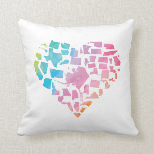 Cojín Decorativo Corazón de Estados Unidos de la acuarela