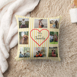 Cojín Decorativo Corazón de familia a rayas Collage de 8 fotos