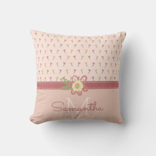 Cojín Decorativo Corazón de flor de melocotón pastel femenino y pat