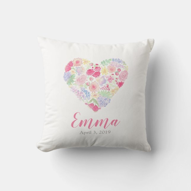 Cojín Decorativo Corazón de flores acuarelas (Anverso)