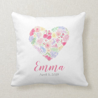 Cojín Decorativo Corazón de flores acuarelas