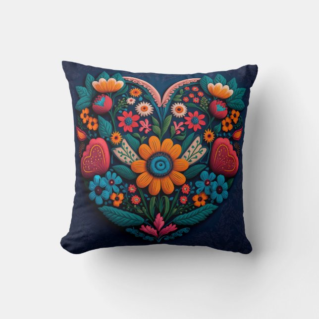 Cojín Decorativo Corazón de flores al estilo ucraniano (Anverso)