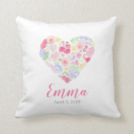 Cojín Decorativo Corazón de flores florales de acuarela