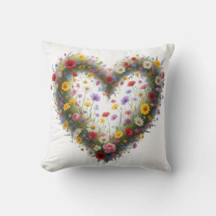 Cojín Decorativo Corazón de flores silvestres coloridas -