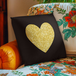 Cojín Decorativo Corazón de foto con brillo negro y dorado