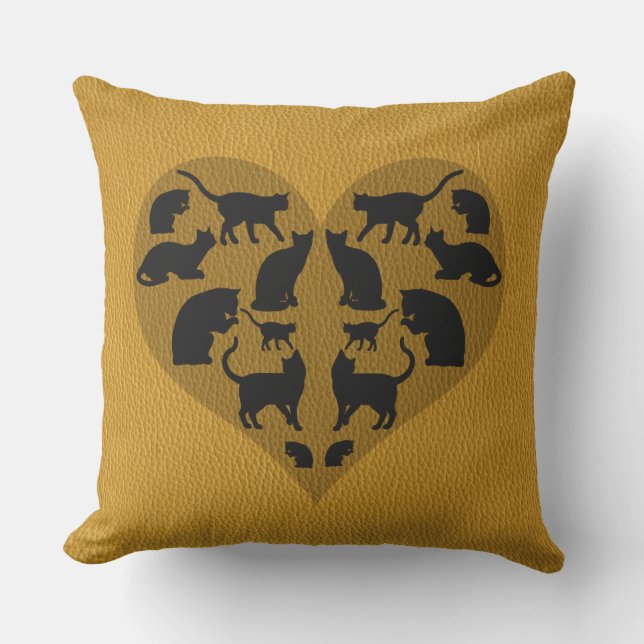Cojín Decorativo Corazón de gatos negros (Anverso)