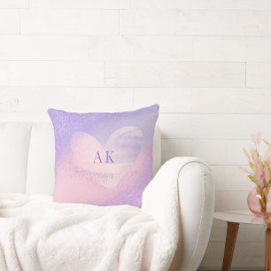 Cojín Decorativo Corazón de gradiente rosado morado monograma